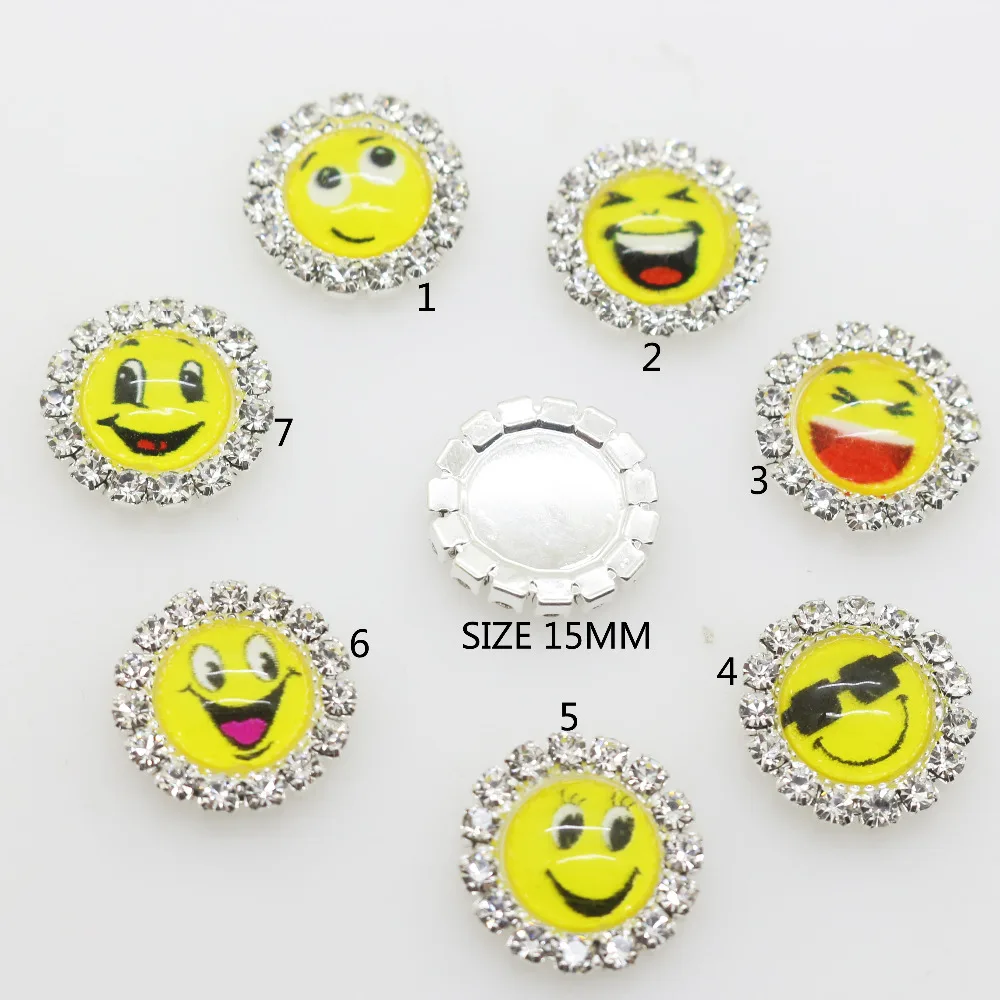 

New 10Pcs/Lot 15mm Round Smiling face Buttons Facebook Internet DIY Children Creative Stickers Button print Exquisite pattern