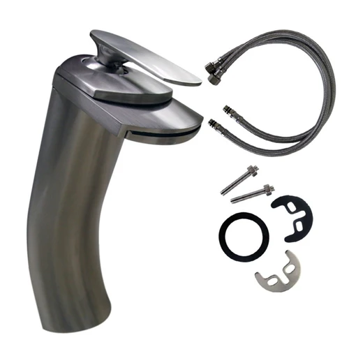 

Modern Contemporary Waterfall Bathroom Lavatory Vanity Vessel Sink Faucet Tall Brushed Nickel