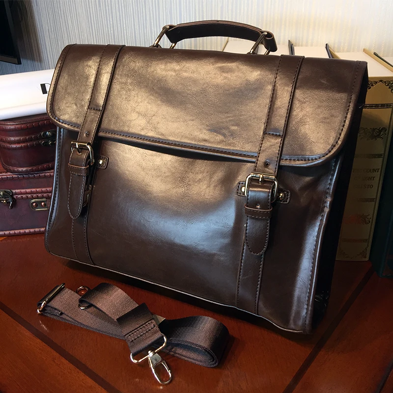 ETONWEAG Brands Cow Leather Briefcases Men Messenger Bags Brown Big