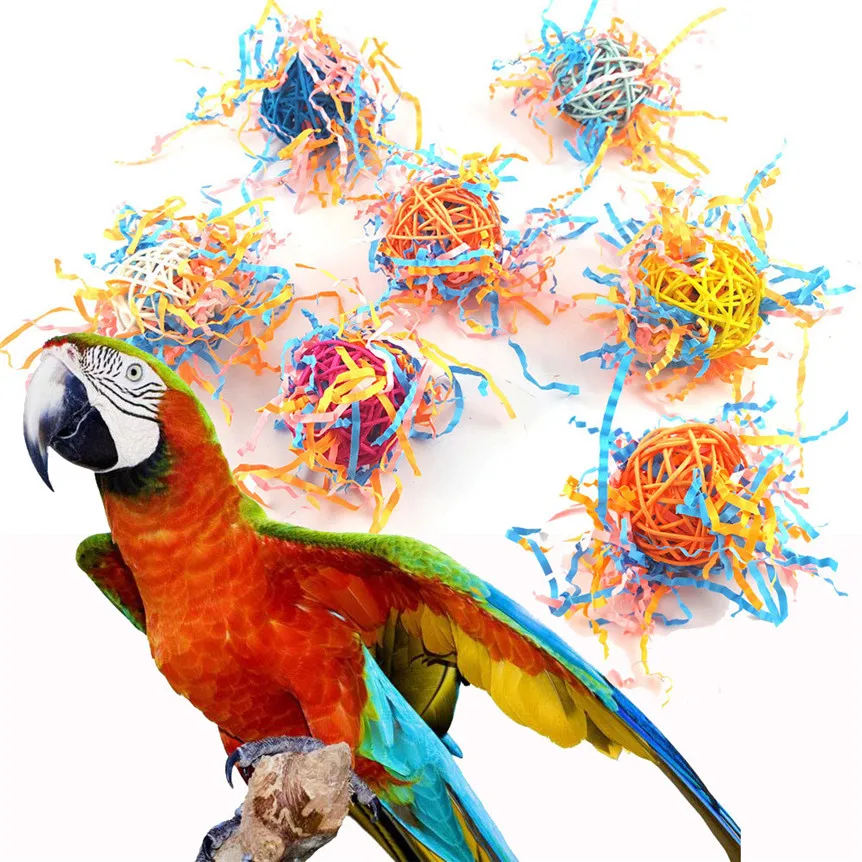 5Pcs Parrot Playing Ball Rattan Wire Drawing Bird Chew Bite Straw Ball