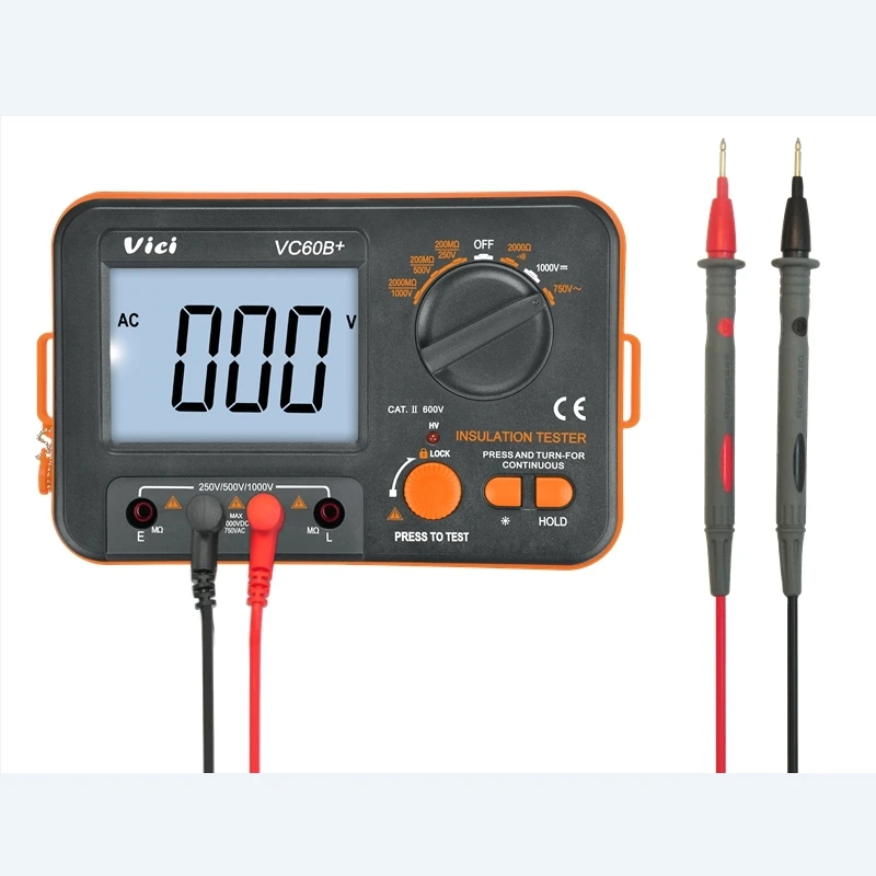 VICI VC60B+ цифровой тестер сопротивления изоляции электронный мегомметром DC/AC 0,1~ 2000 м ом метр ЖК-Вольтметр DVM 1000 в