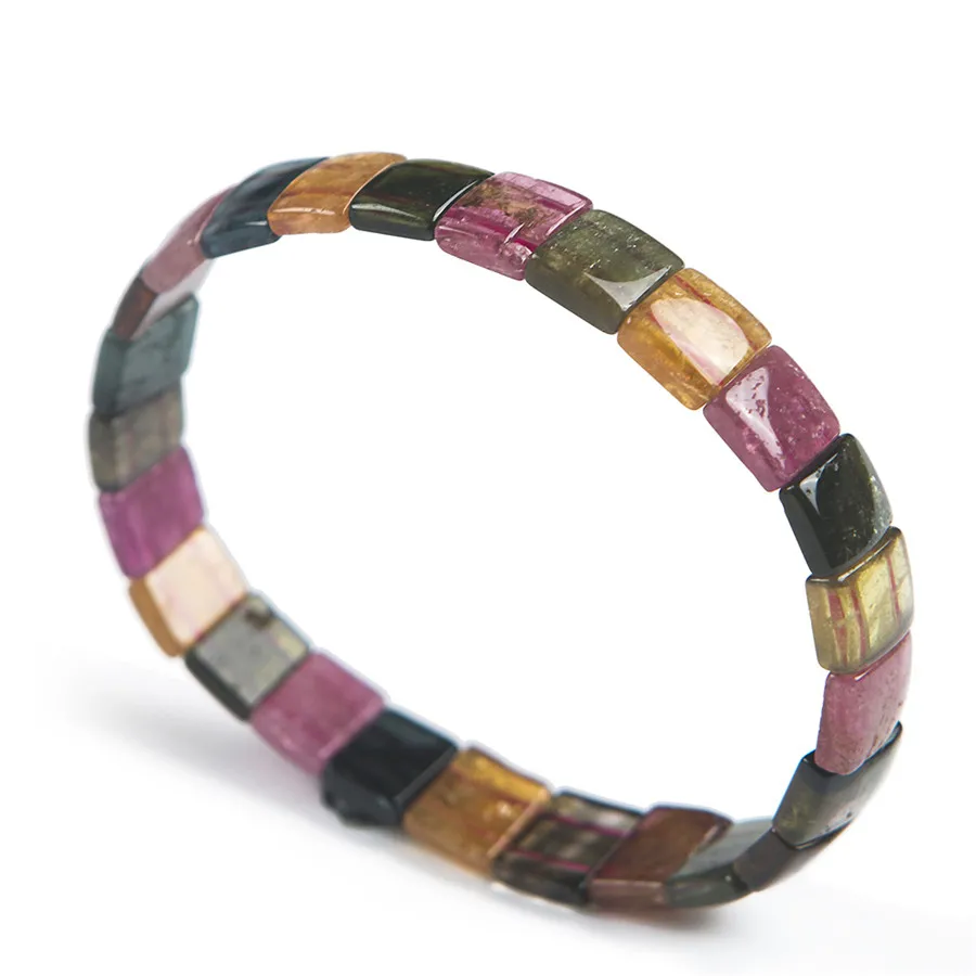 

Genuine Natural Tourmaline Bracelet Quartz Crystal Rectangle Bead Stretch Bracelets Bangles AAAAA For Women Lady Drop Shipping