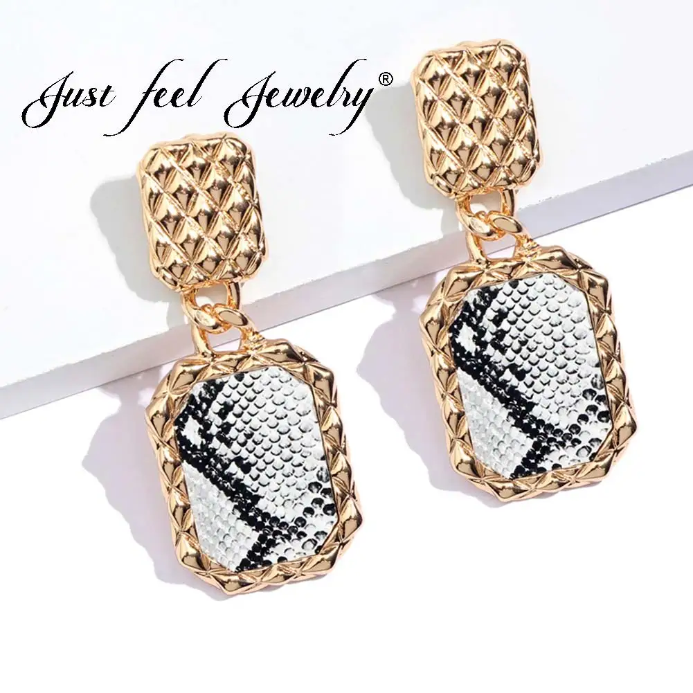 JUST FEEL ZA Square Big Dangle Earrings Female Vintage Leather