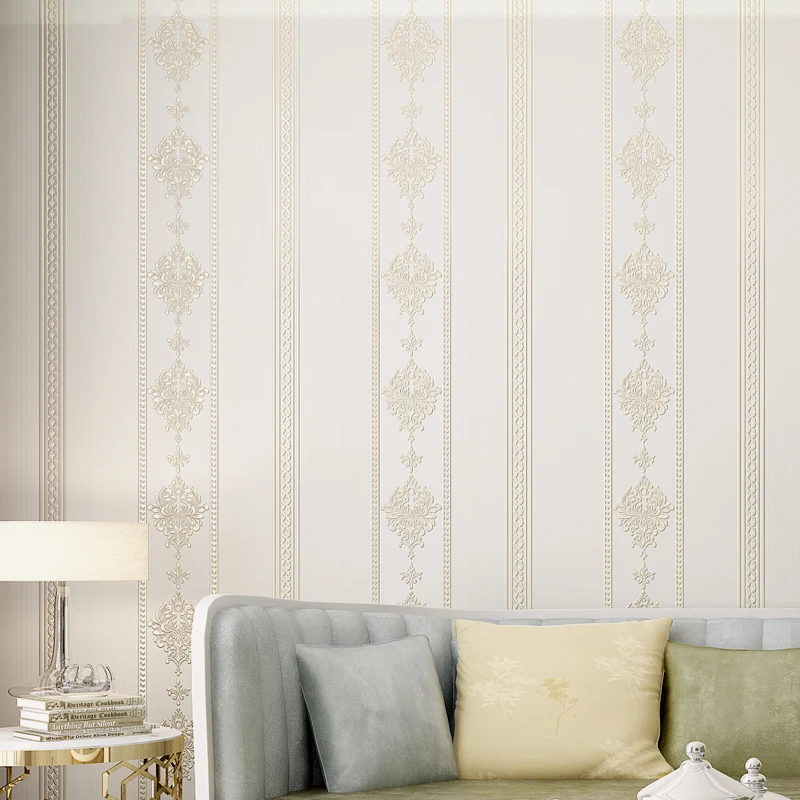 

New lxcuy Fine-pressed wall papers Vertical stripes 3d European style pattern non-woven green bedroom living room fine wallpaper