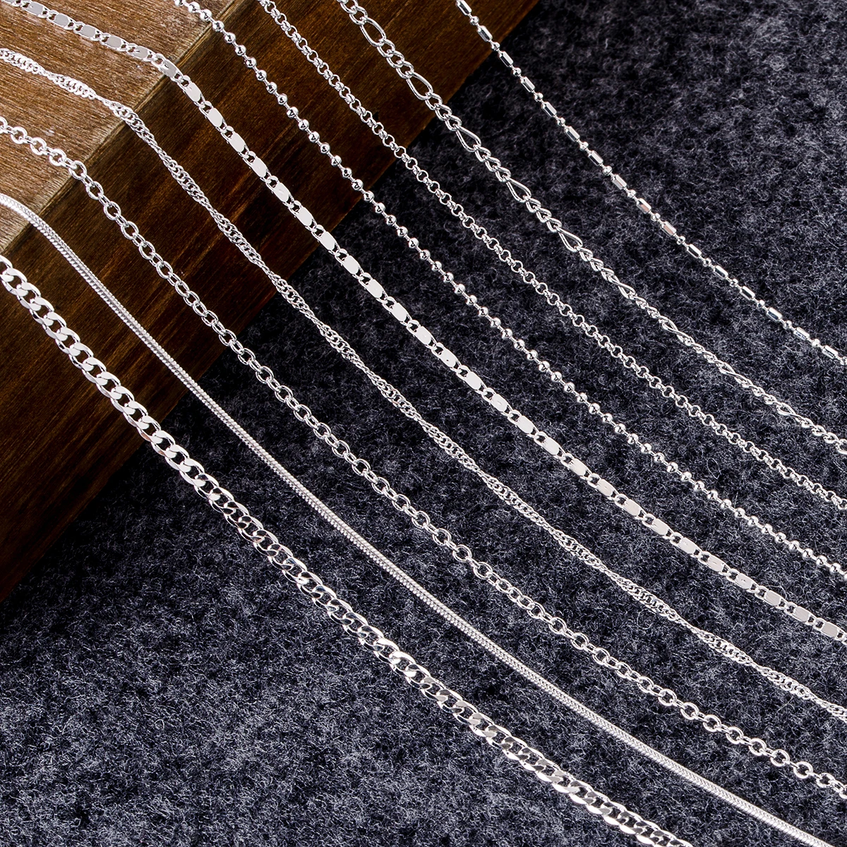 Shellhard Fashion Making Jewelry Vintage Silver Plated Water Wave Chain Figaro Flat Bead Chain Necklace Femme Bijoux 16-30inch