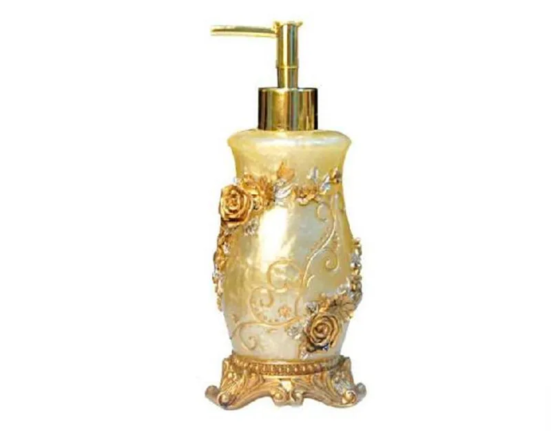 

Rose Flower Bathroom Resin Hand Pump Liquid Soap Dispenser Kitchen Golden Color Grain Continental Garden Soap Dispenser Bathroom