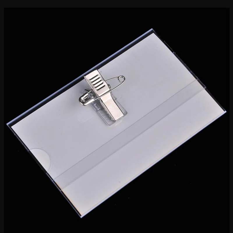 

High Quality 20pcs/lot Thicken PVC Horizontal Style Badge Holder With Pin and Metal Clip Transparent School Office Badge Holders