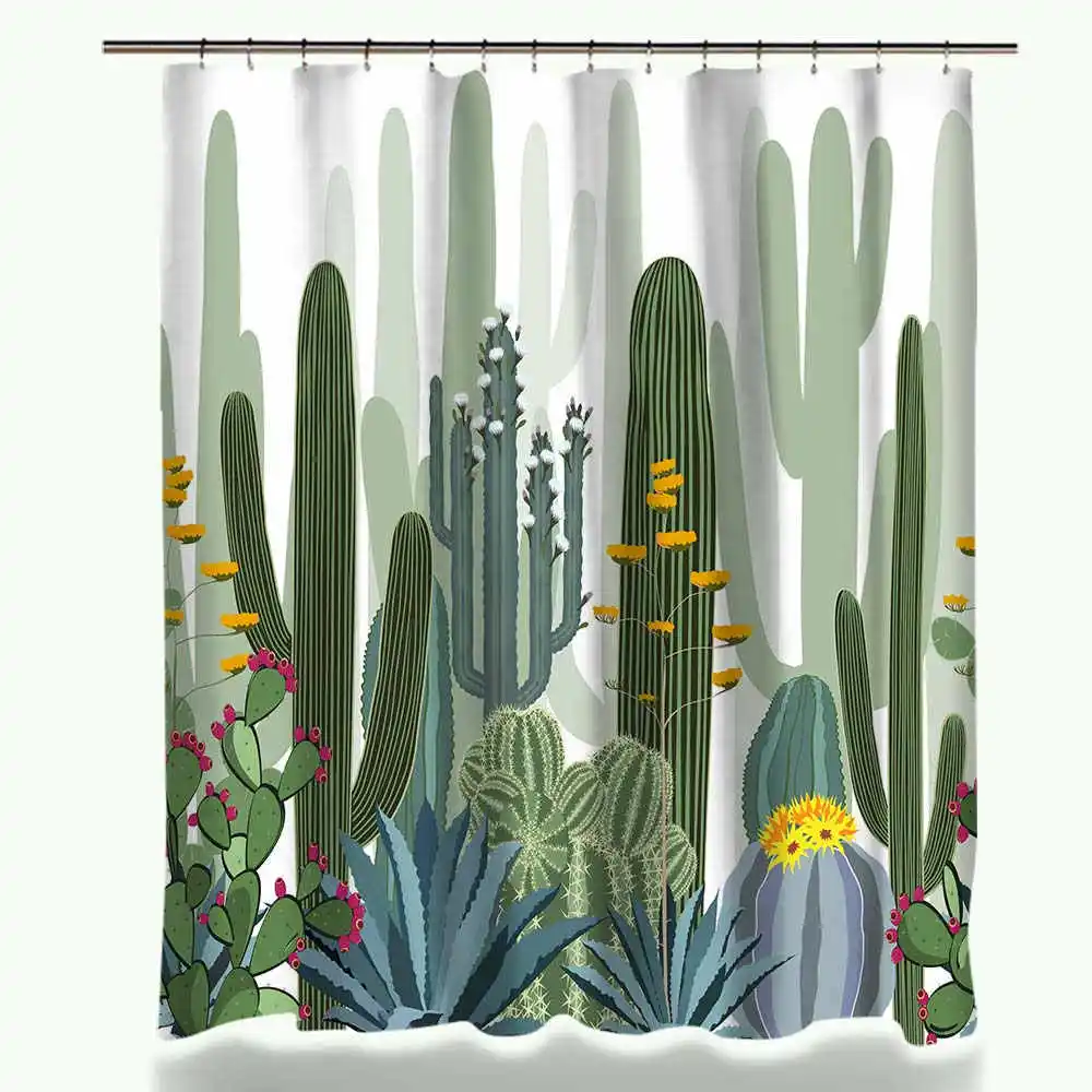 Miracille зеленые горшечные растения кактус суккуленты печать занавеска для душа полиэстер водонепроницаемый ванная комната занавеска с ткань 12 крючков - Цвет: 005