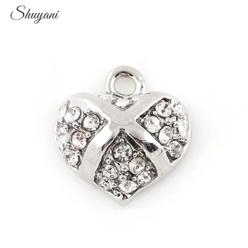 

20PCS Fashion Alloy Metal Heart Charms Dangle Sliver Plated Crystal Heart Charms Pendant for Jewelry Making 16*17mm