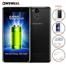 Blackview P2 4 ГБ + 64 ГБ смартфон 5.5 дюймов FHD Android 6.0 Сотовый Телефон MT6750T Окта основные 6000 мАч 13MP + 8MP Камера Мобильного Телефона