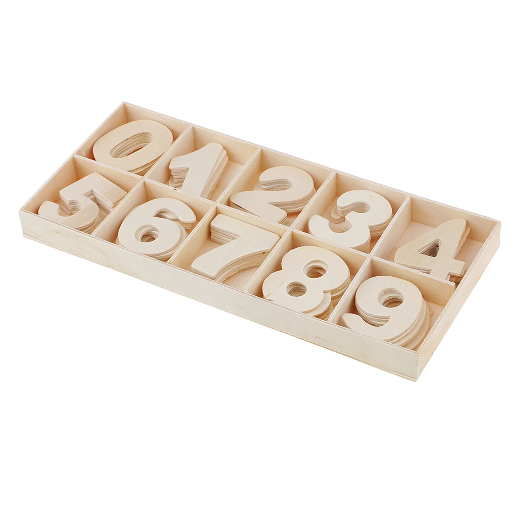 60 Pieces Natural Wood 0-9 Arabic Number Embellishment With Wood Box For Kids Educational Toys Games
