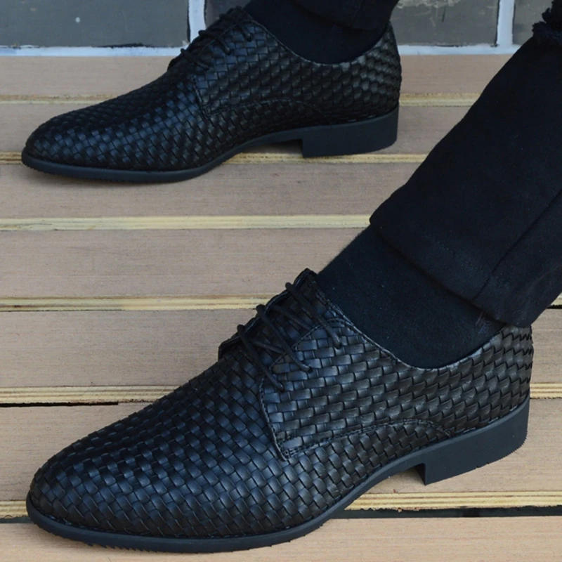 mens leather weave loafers