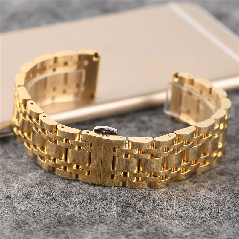 20mm 22mm Mens Luxury Black Golden Solid Stainless Steel Watch Band Bracelet Folding Buckle High Quality Wrist Strap + 2 Spring Bars YISUYA (24)