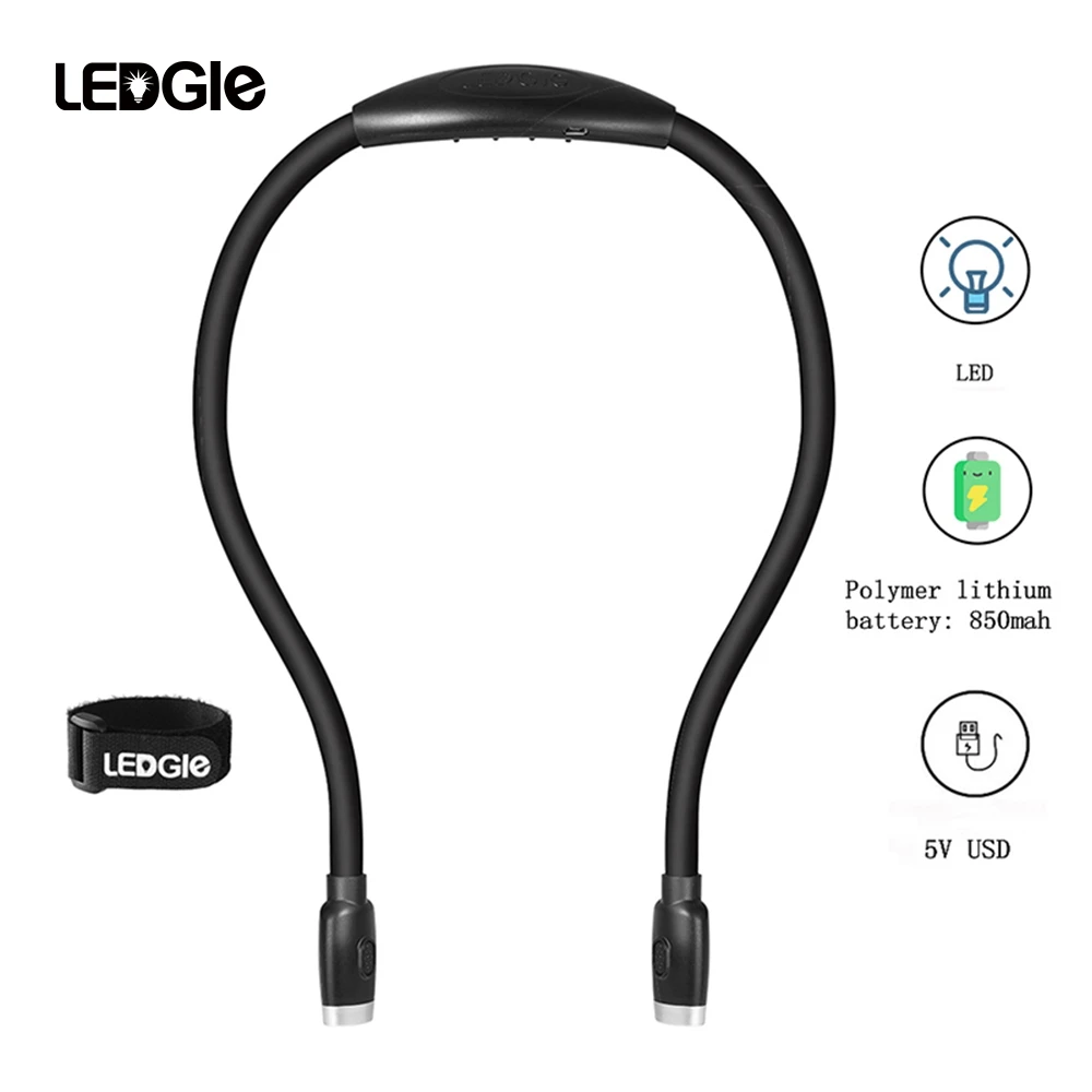 Upgrade USB HandsFree Reading Light Hug Neck Lamp Book Light Rechargeable LED Night Light USB Cable Included Foldable 4 LED
