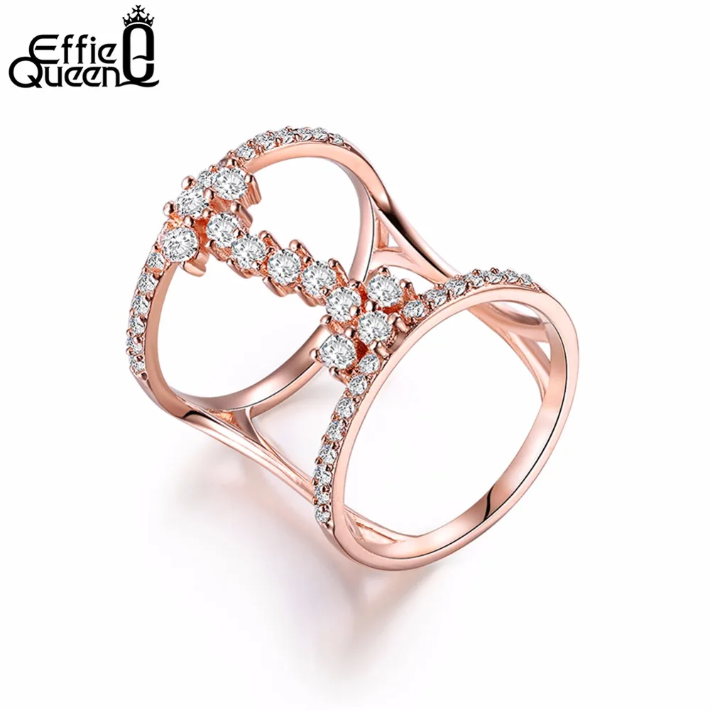 

Effie Queen Newest Design Big AAA Round CZ Stone Micro Inlayed Unique Cross Rings For Women Party Jewelry bijoux free DR149