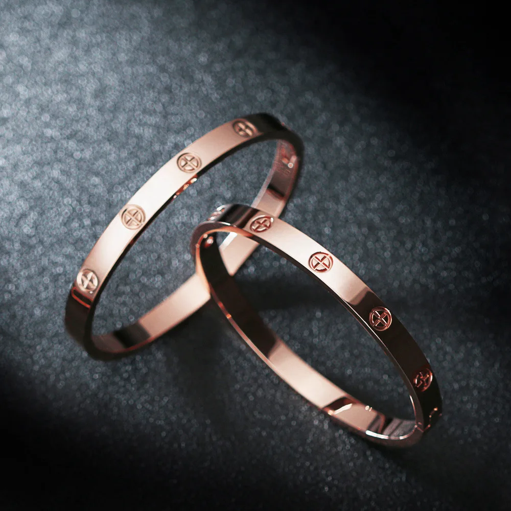 

New Fashion Rose Gold Titanium Steel Bracelet for Women Cross Bracelet Bracelet Couple Hand Jewelry Titanium Steel Popular