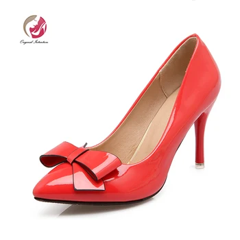 

Original Intention Women Pumps Pointed Toe Thin High Heel Fashion Butterfly-knot White Beige Red Black Orange US Size 3-15.