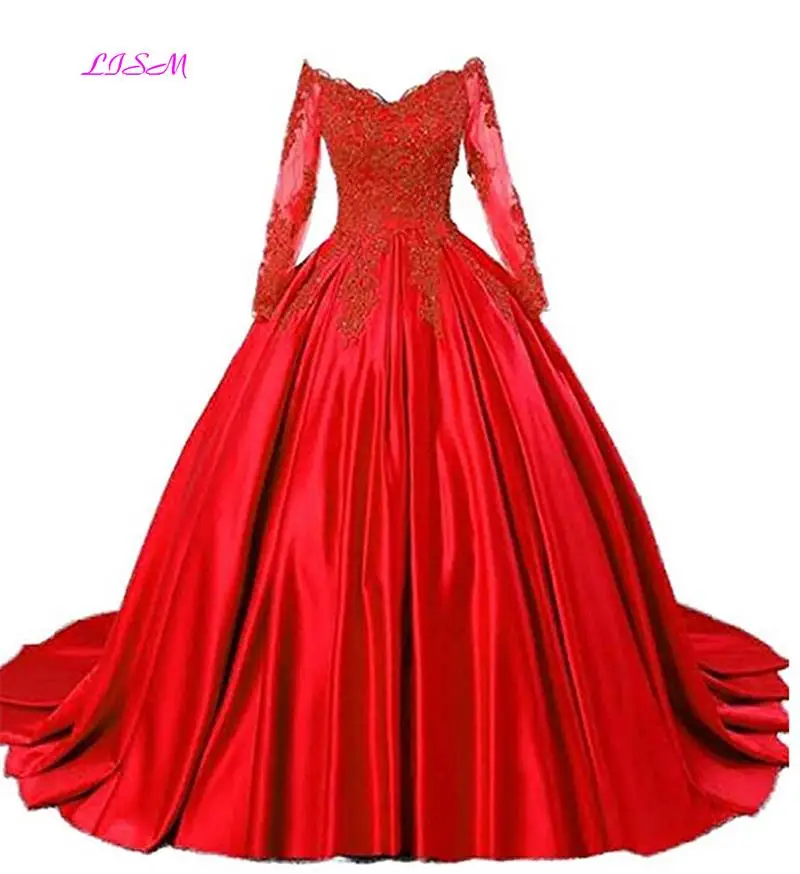 Luxury Ball Gown Quinceanera Dress Burgundy Off Shoulder Appliques Pageant Dress Long Sleeves Puffy Plus Size Formal Prom Gowns