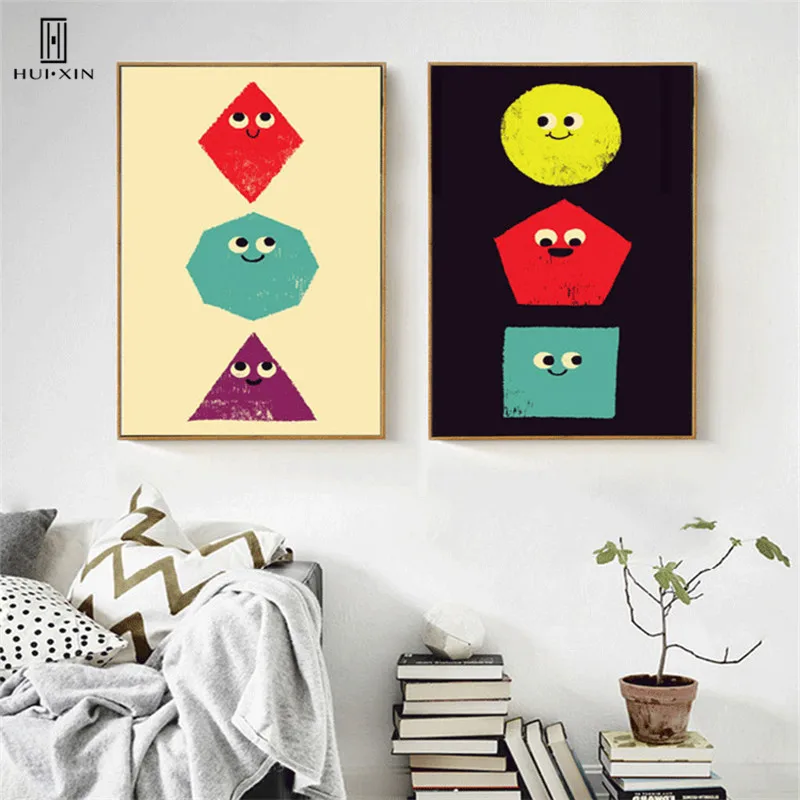 

Lovely Sweet Birthday Prensents For Your Kids Cute Cartoon Images Geometric Face Color Decorative Canvas Pictures For Home