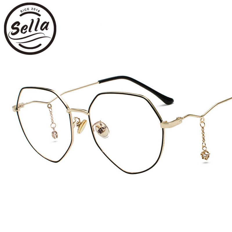

Sella Fashion Women Irregular Glasses Eyewear Trending Ladies Star Rhinestone Pendant Decoration Clear Lens Eyewear Frame