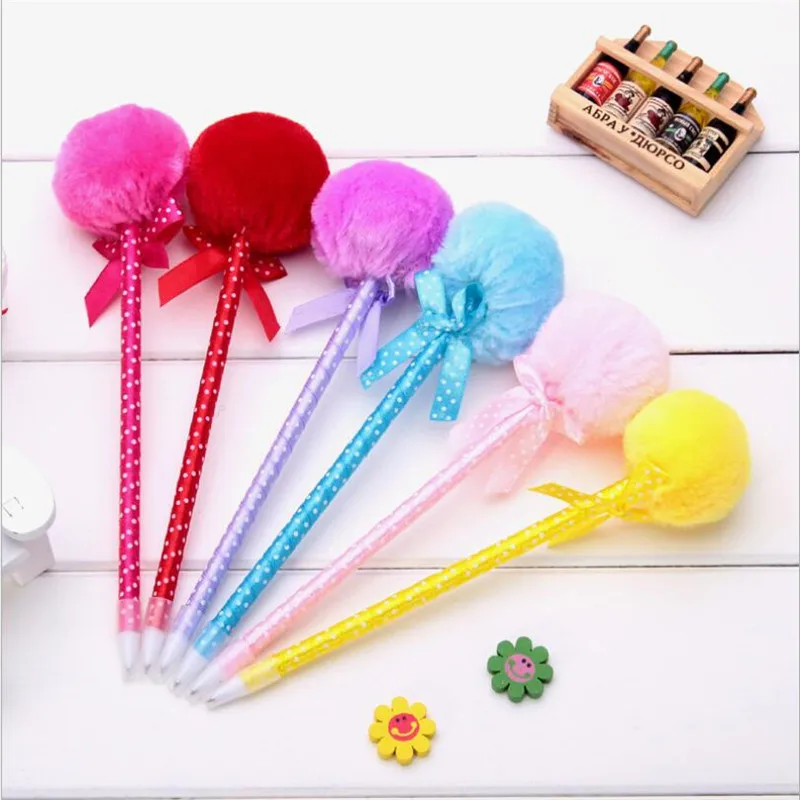 2Pcs Modeling Color Hair Ball Ballpoint Pen Cute Modeling Student Office Signature Ballpoint Pen Writing Pen Shool0.7mm 6pcs cartoon plush hair mop head pen cartoon students writing pen plastic ballpoint pen mix color