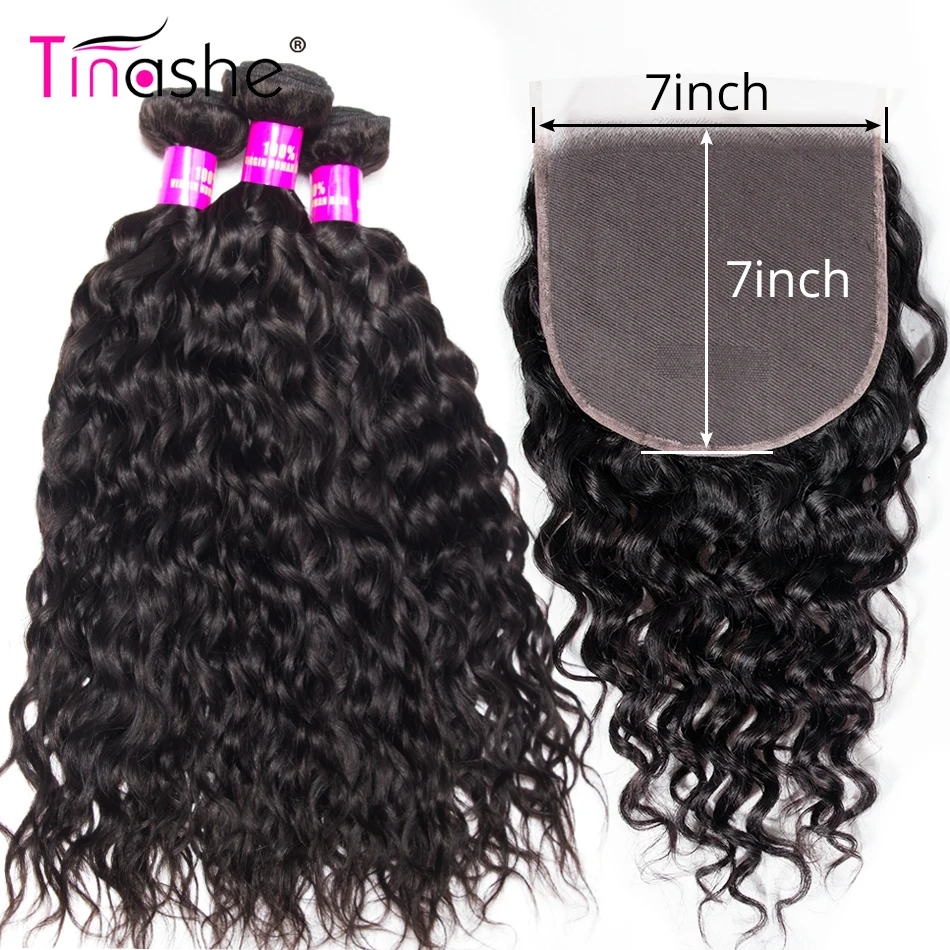 

Tinashe Hair Water Wave Bundles With Closure Brazilian Hair Weave Bundles Remy Human Hair 7x7 Lace Closure With Bundles