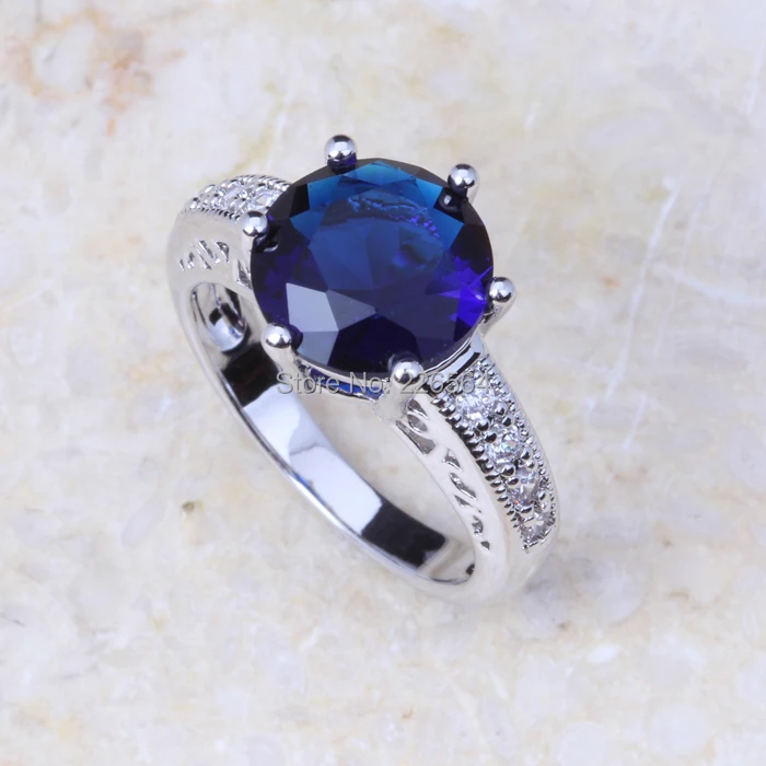 Free Shipping Rare Royal Blue Cubic Zirconia Silver Colour Wedding Ring ...