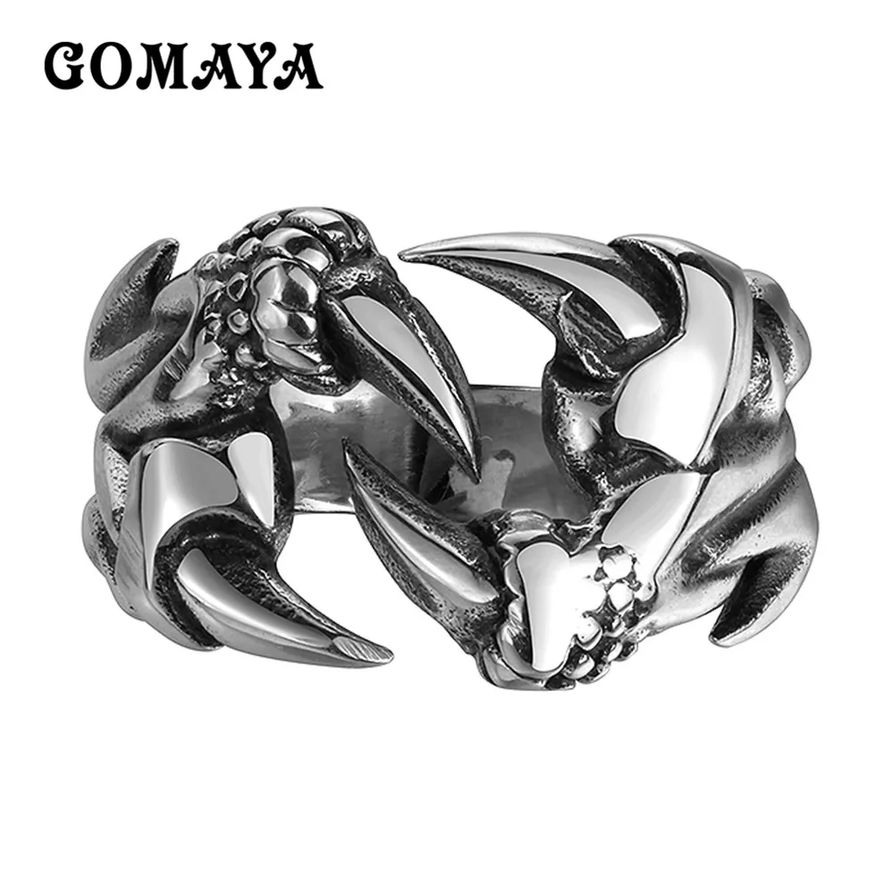 GOMAYA 316L Кольца из нержавейки Дракон коготь кольцо для Для мужчин Мода Модные украшения Байкер Панк Хип-хоп Рок Металл Готический Для женщин