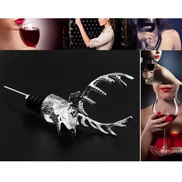 Creativity 118x80mm Alloy Deer Stag Head Wine Pourer Wine Bottle Stoppers Aerators Bar Tools E2S Creativity 118x80mm Alloy Deer Stag Head Wine Pourer Wine Bottle Stoppers Aerators Bar Tools E2S
