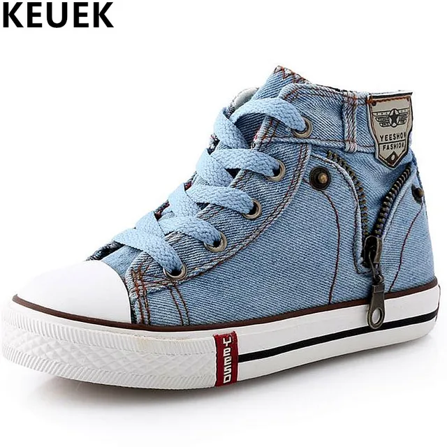 US $11.35 Spring/Autumn Fashion High Help Canvas Shoes Children Flats Breathable Casual Kids Denim Side Zippe
