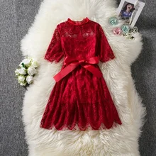 Рождественская Одежда для девочек красное рождественское платье-пачка новогодний костюм для девочек 3, 4, 5, 6, 7, 8 лет кружевное платье принцессы для дня рождения