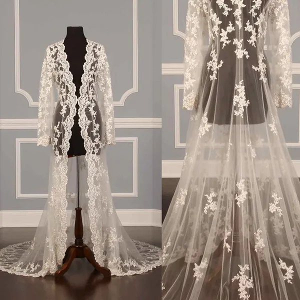 2018 Lace Bridal Jackets Long Sleeves Bridal Coat Sweep Train Wedding Capes Wraps Bolero Jacket Wedding Dress Wraps Shrugs Hot Sale
