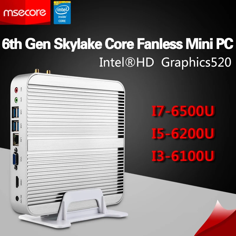 Msecore i3 6100U i5 6200U i7 6500U Fanless Mini PC Windows 10 Desktop Computer Nettop NUC