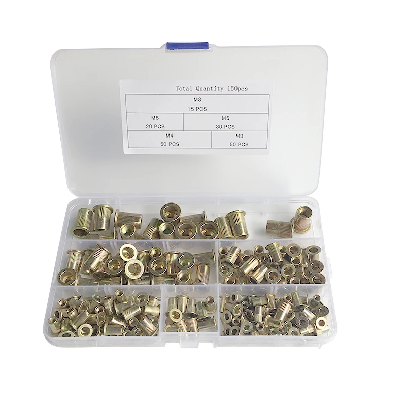 

Rivet Nut Carbon steel galvanized M3 M4 M5 M6 M8 Flat Head Threaded Rivet Nut sert Cap Assortment Kits 165pcs/set