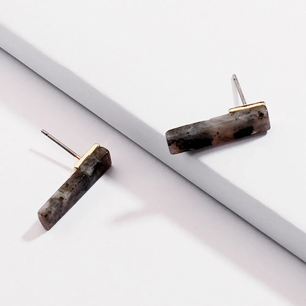 

HUIDANG 2018 Fashion Rectangle Natural Stone Amazonite Lapiz Labradorite Stones Stud Earrings for Women