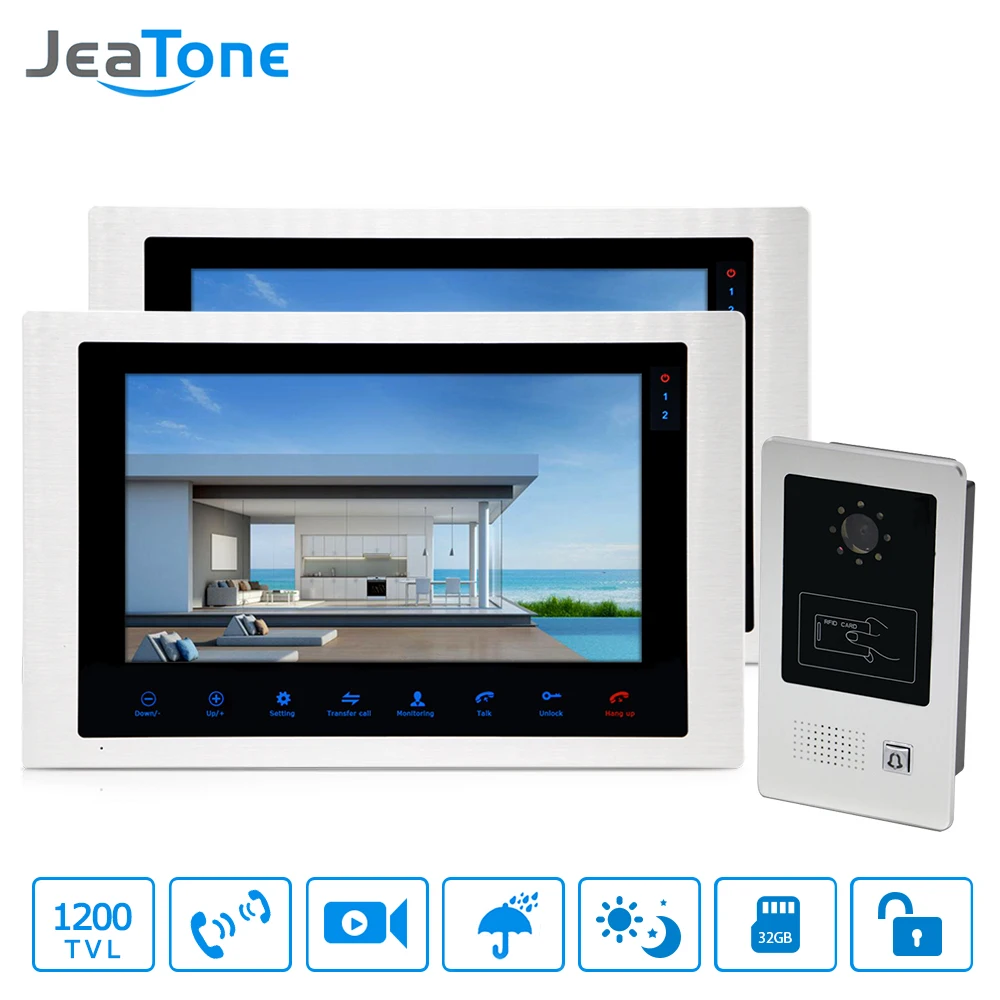 4-Wired Video Door Phone Home Video Intercom Doorbell 10'' Monitor Intercom Outdoor Wide View Angle Call Panel + RFID Card 1-2 4-Wired Video Door Phone Home Video Intercom Doorbell 10'' Monitor Intercom Outdoor Wide View Angle Call Panel + RFID Card 1-2