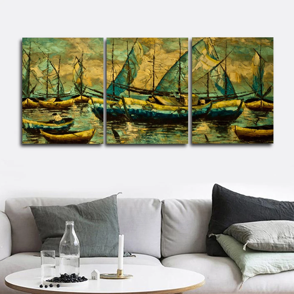

Laeacco Abstract Watercolor Boat Wall Art Outside Posters and Prints Paint On Canvas Painting Nordic Living Room Home Decoration