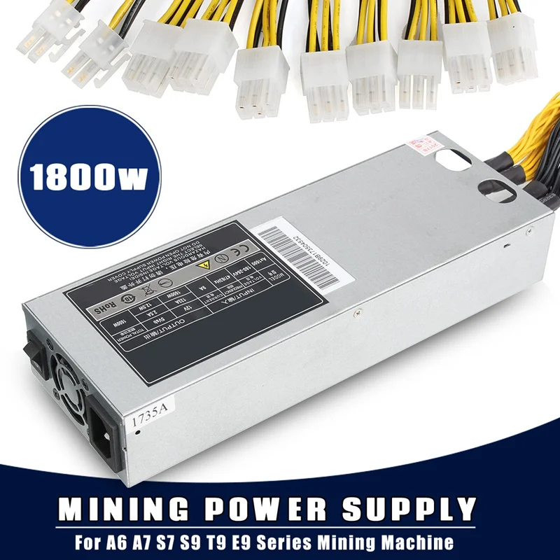

New 1800W Power Supply Fit For A6 A7 S7 S9 T9 E9 Series Mining Machine Computer Mining Power Supply With Cable For Miner Mining