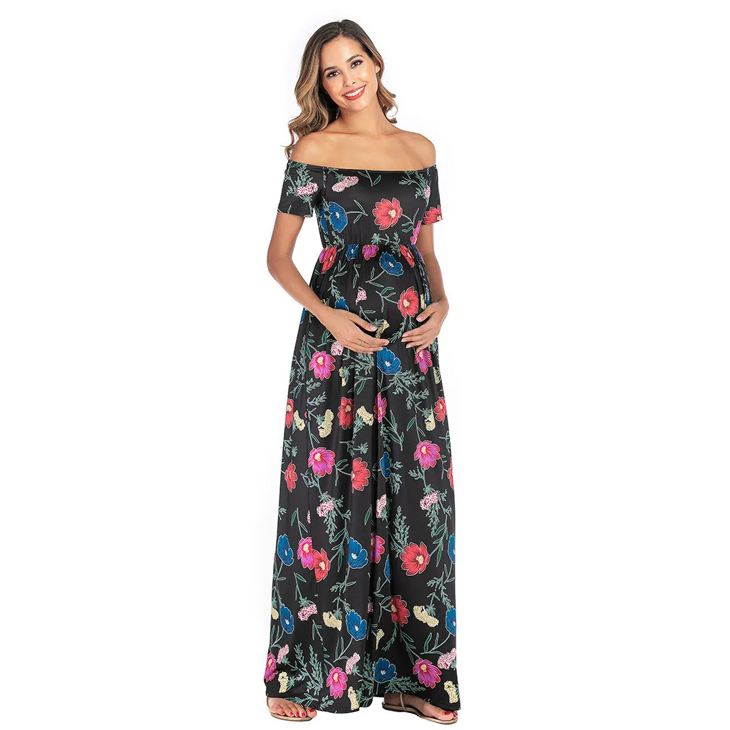 

Women Maternity Dresses Long Summer Elegant Off Shoulder Print Baby Showers Nursing Dress Pregnancy Clothes Vetement Femme 19Jul