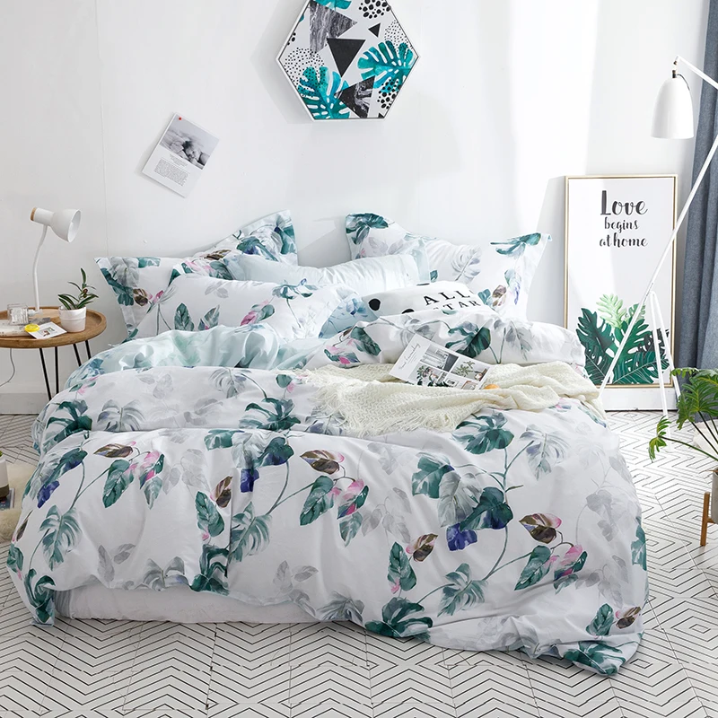 

Plant / Leaf printed bed linens set bedding set with Pillowcases Nature Quilt / Duvet Cover single queen King sizes bed set