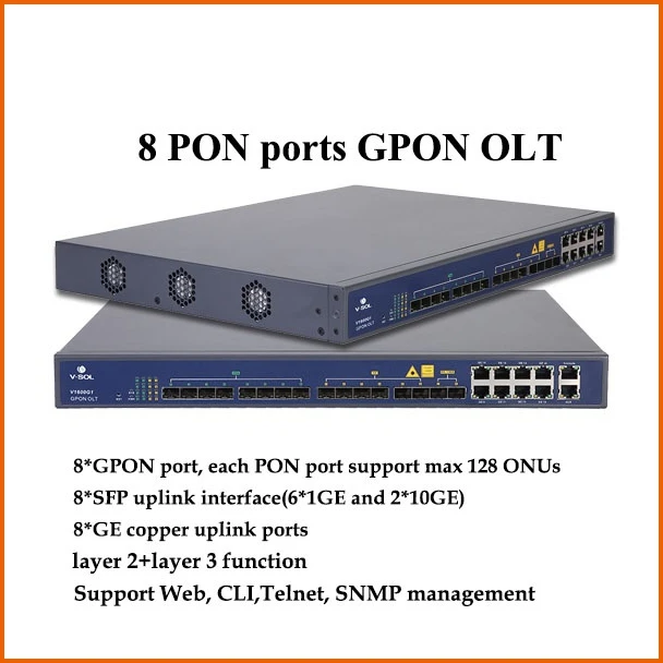 Горячая VSOL OLT V1600G1 FTTH 10GE uplink GPON OLT с SFP класса C