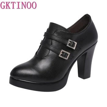 

Women's Shoes Block Heels 2020 Deep Mouth Buckle Platform Pumps High Heel Elegant Leather Office Shoes Ladies Big Size 33-43