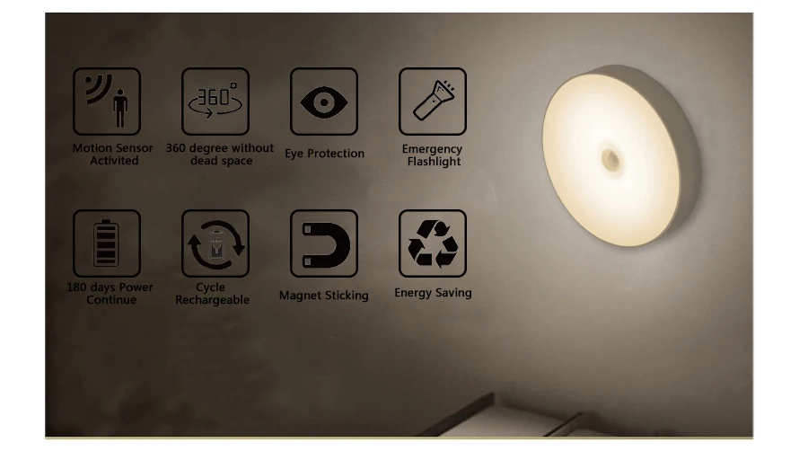 Motion Sensor Night Light Auto On/Off Wireless Wall Light Magnet USB Rechargeable 6 LEDs for Bedroom Stairs Cabinet Wardrobe night table lamps