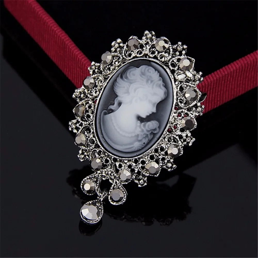 Vintage Cameo Victorian Style crystal Wedding Party Women Pendant Brooch Pin YL