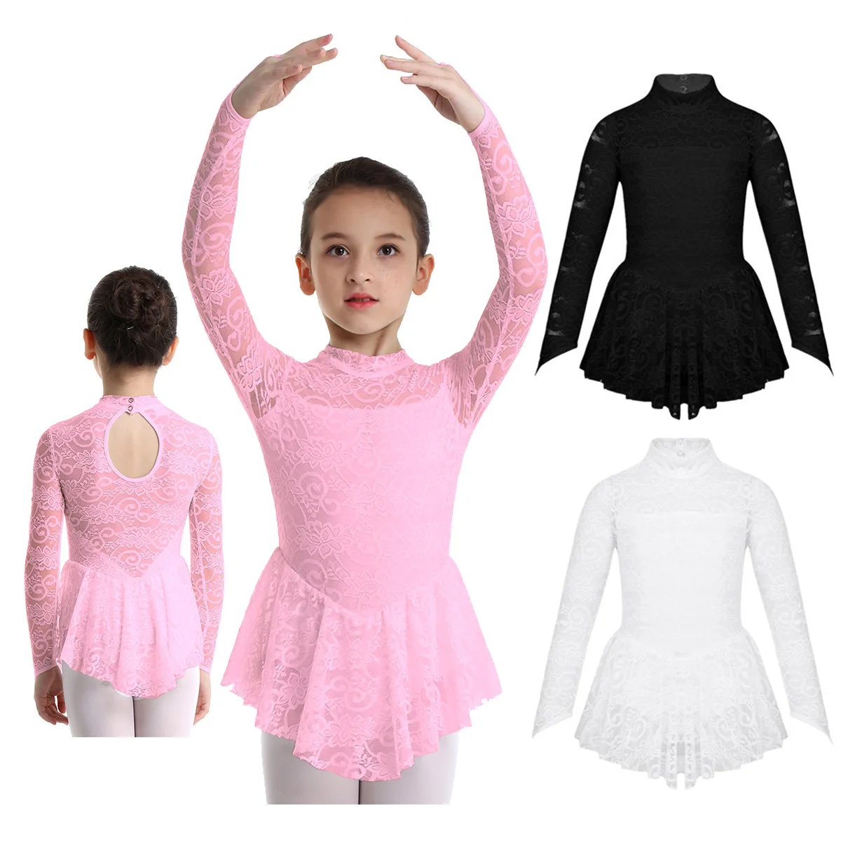 Iiniim/Детская танцевальная одежда с цветочным принтом; Кружевное платье-Скейтер для танцев со льдом; гимнастический купальник для девочек; современные танцевальные костюмы