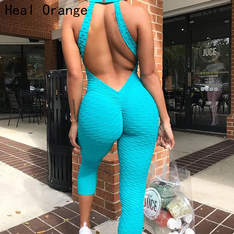

Heal Orange Sexy Backless Women Yoga Jumpsuit Sports Set Yoga Set Woman Summer Running Suits Gym Clothing Women Workout Clothes