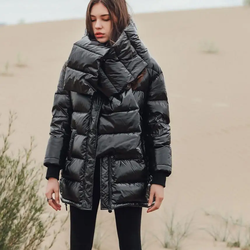 winter new fashion brand 90% white duck down jacket female big size warm longer down coat with a beautiful Bib wq151