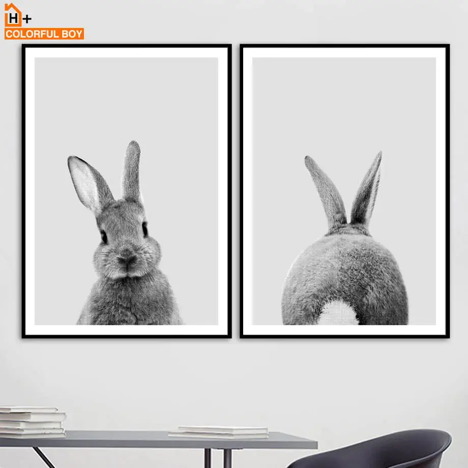 

Gray Rabbit Tail Wall Art Canvas Painting Nordic Posters And Prints Nursery Animal Wall Pictures For Living Room Kids Room Decor