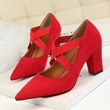 2017 New Comfortable Wild Women High Heels Pumps Shoes Pointed toe Office&career Classics Thick Heels Shoes 7 Colour