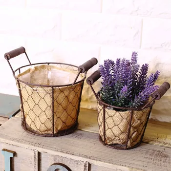 

Free Shipping!2pc/set Iron Storage Basket Metal Flower Vase Waterproof Storage Case Cosmetic Storage Basket